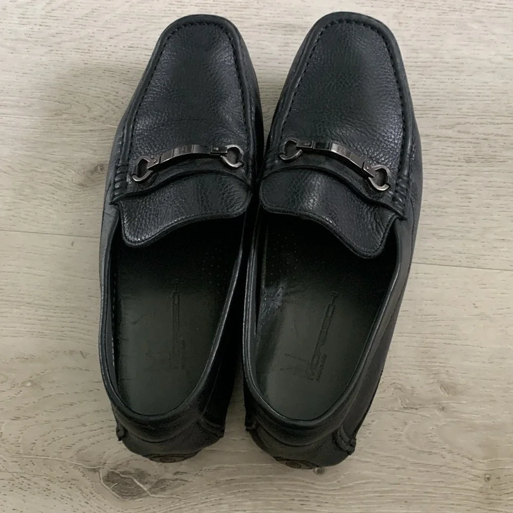 Moreschi Nassau Deerskin Driving Loafers Black‎ size 10 1/2 leather logo